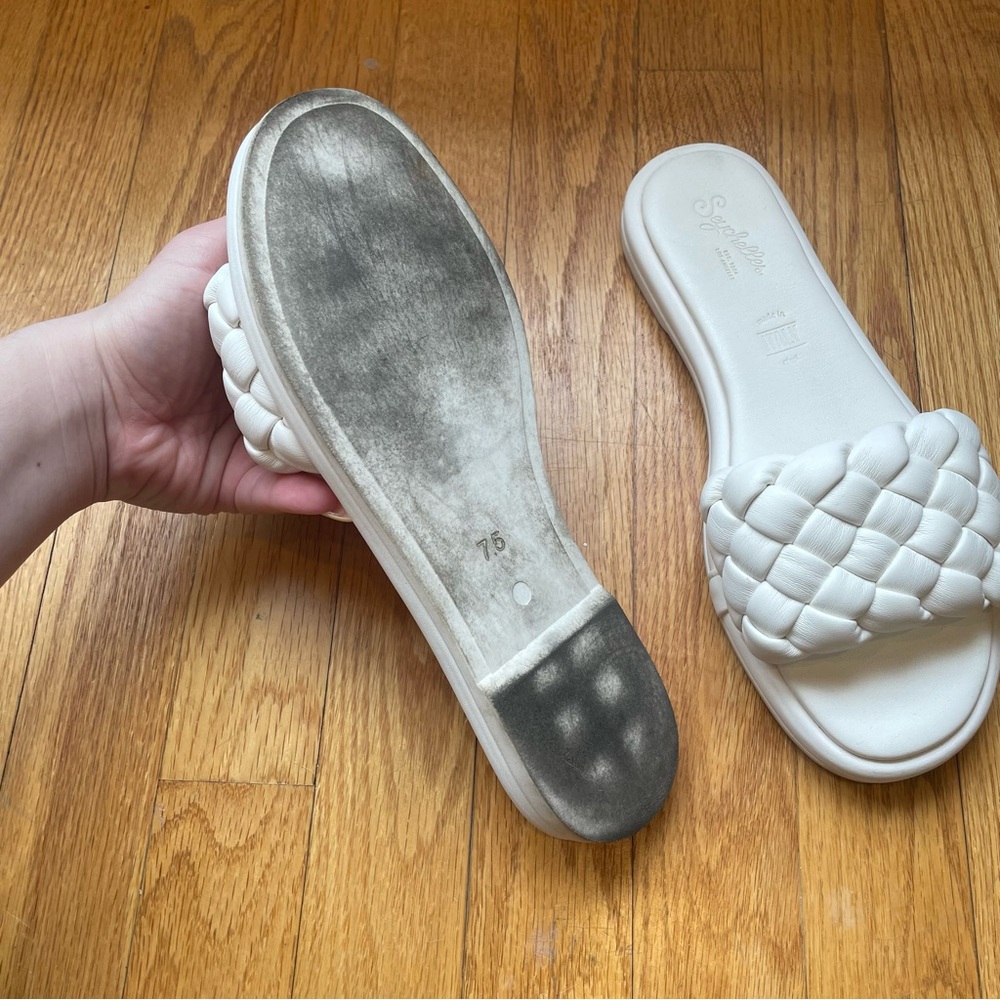 EUC Seychelles Bellisima White Leather Braided Woven Slides Sandals Shoes 7.5 - Picture 5 of 5